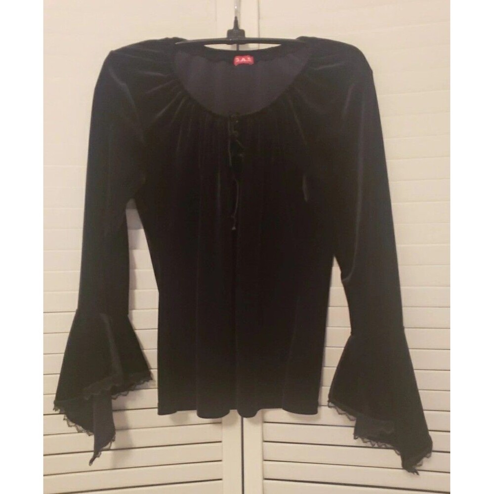 Vintage Women's G.A.S. Black Velvet Fancy Long Sleeve Blouse Size Small